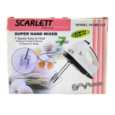 Scarlett hand mixer packaging with mixer illustration
